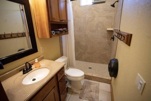 ein Bad mit einem WC, einem Waschbecken und einer Dusche in der Unterkunft Deer Run - Tipi 2 in New Braunfels