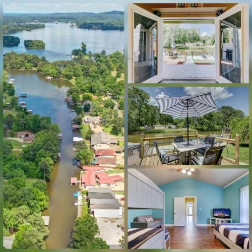 a collage of four pictures of a river at *Lake Life* in Lake Hamilton