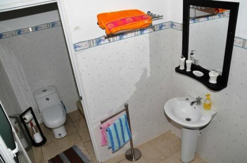 une petite salle de bain avec un lavabo et des toilettes dans l'établissement Villa Sundara Mauritius, à Trou aux Biches