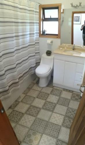 a bathroom with a toilet and a sink at Habitación doble en Parcela en Lago Ranco in Lago Ranco