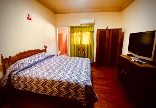 1 dormitorio con 1 cama y TV de pantalla plana en Residencial Italiana, en Los Andes