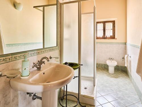 a bathroom with a sink and a shower at Spacious apartment in villa with pool in Cavriglia