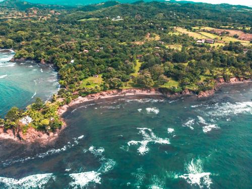 an aerial view of an island in the ocean at Villa Coco in Santa Catalina