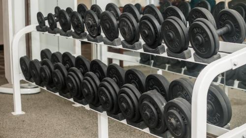 a rack of dumbbells in a gym at LAOTEL VIENTIANE in Vientiane