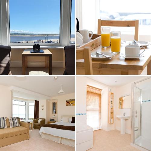 a collage of three pictures of a hotel room at Fron Haul in Aberdyfi