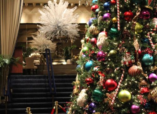 a christmas tree with ornaments on it at The Drake Hotel in Chicago