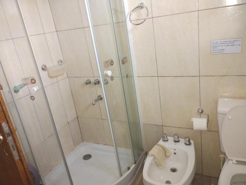 ein Bad mit einer Dusche und einem WC in der Unterkunft Freedom Ame in Río Gallegos