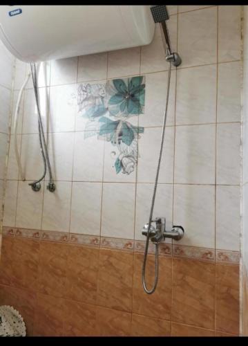 a shower in a bathroom with a shower head at Apartment Blue Komfort in Sunny Beach