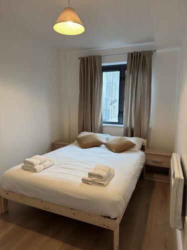 una camera da letto con un letto e asciugamani di City Pulse Apartment a Waterford