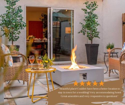 a fire pit in the middle of a patio at Hello Sunshine OC minutes to Disneyland-Family Friendly in Fullerton