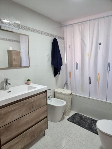 a bathroom with a tub and a sink and a toilet at Cerca de la playa in Vinarós