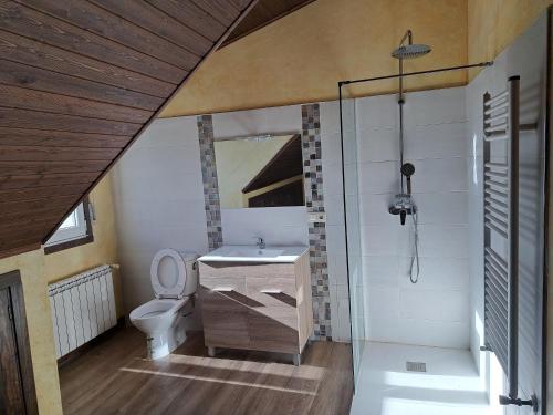 a bathroom with a toilet and a sink at Pension Vilanova in Sigüeiro