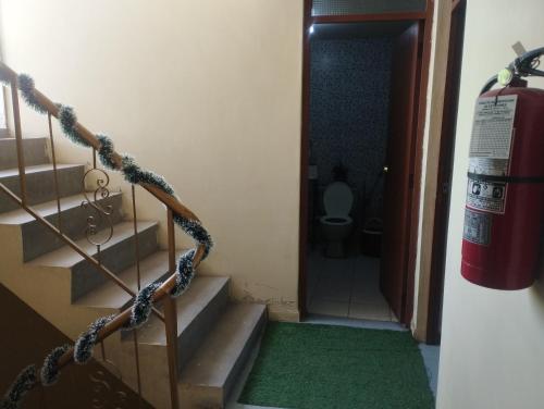 a staircase leading to a bathroom with a fire hydrant at Arequipa A-19 in Arequipa