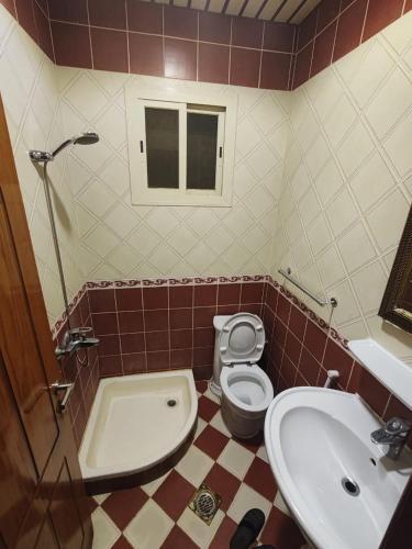 a small bathroom with a toilet and a sink at منتجع الريحانه فله رقم 1 in Taif