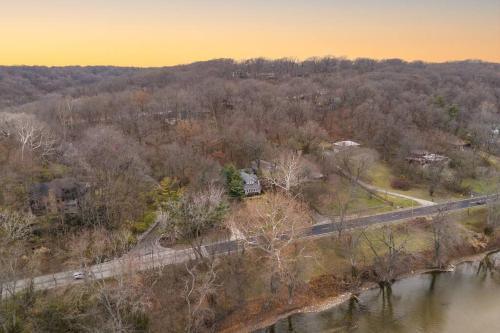 an aerial view of a bridge over a river at Riverside Retreat! in West Lafayette