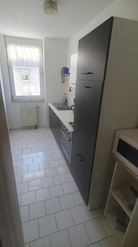 uma pequena cozinha com um lavatório e um frigorífico em Apartment 8 Pirmasens em Pirmasens