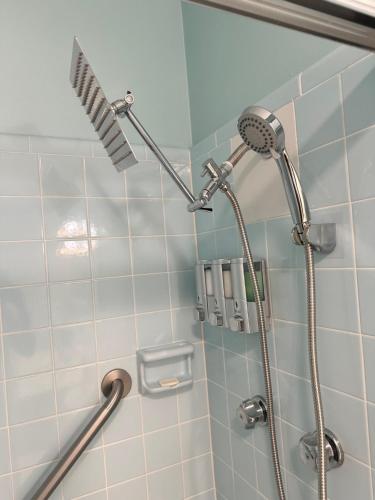 a shower with a shower head in a bathroom at Freshly Remodeled 1970’s Single Story Villa in Naples