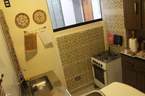 Il comprend une petite cuisine équipée d'une cuisinière et d'un évier. dans l'établissement AP 30- Apart OH, à Ciudad del Este