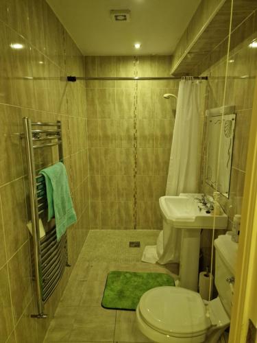 a bathroom with a toilet and a sink at Central Westport Town House in Westport