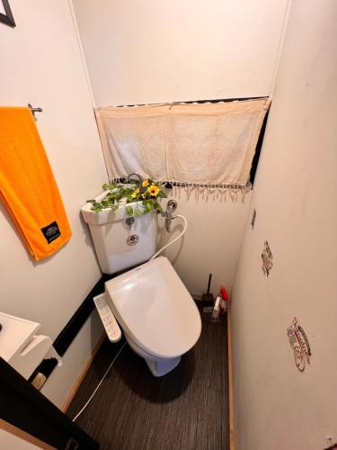 a small bathroom with a toilet with a plant on it at SnowHouse in Tokyo