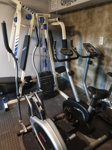 a gym with several exercise bikes in a room at Appartement 3 chambres Centre Vilvoorde Bruxelles BrusselsAirport Expo NATO Anvers Wifi Free Parking in Vilvoorde