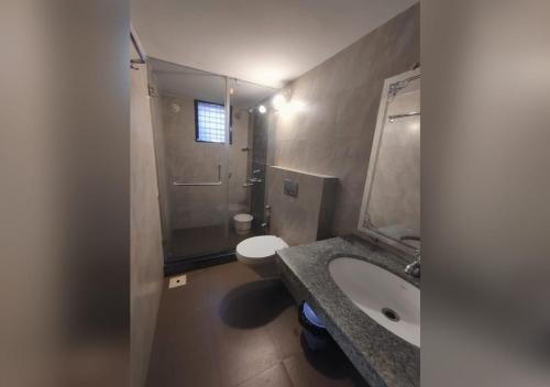 a bathroom with a sink and a toilet at 2bhk Bunglow with terrace- Candolim in Candolim