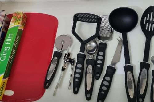 a group of kitchen utensils sitting on a counter at *372kr* For your most relaxed & Cosy stay + Free Parking + Free Fast WiFi * in Headingley
