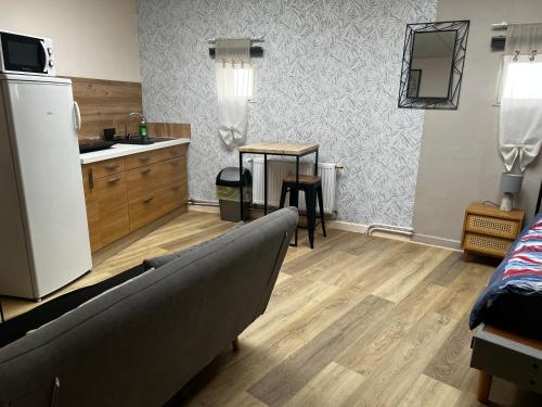 un salon avec un canapé et une cuisine dans l'établissement DOUAI 3 Joli studio face à la gare, à Douai