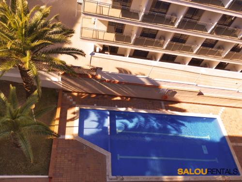 an overhead view of a building with a large screen at Blue Sky Montblanc - Swimming Pool & AC in Salou