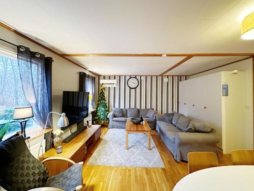 a living room with a couch and a tv at Ystad Holiday Houses in Ystad
