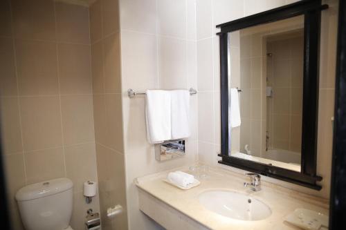 Iberotel Casa Del Mar Resort في الغردقة: حمام مع حوض ومرآة ومرحاض
