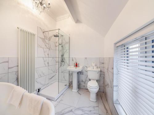 a bathroom with a shower and a toilet and a sink at Blossom Apartment - Uk45970 in Yarm