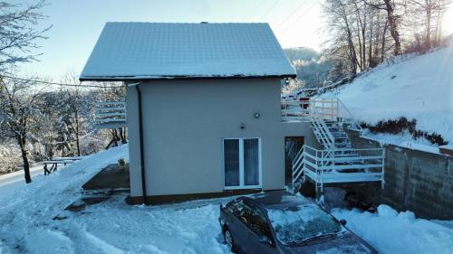 a house with a car parked in the snow at Vila Vlasina in Vlasina Rid