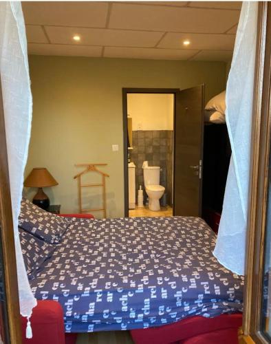 une chambre avec un lit et une salle de bain avec WC dans l'établissement Apartloisir, à Malaucène