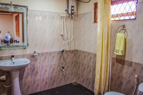 a bathroom with a sink and a shower at Nylander Co-operative Society in Mahabage