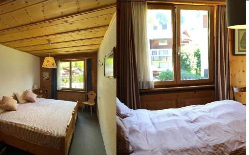una camera con due letti e due finestre di WEF luxury living a Klosters