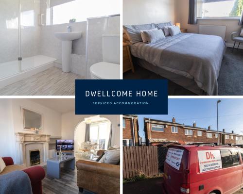 a collage of pictures of a bedroom and a living room at Free Parking 3 Double Bedroom Sunderland House 10 mins drive to Nissan Ideal for Long Term Contractor etc Stays - see our Dwellcome Home Ltd site for assurance in Pallion