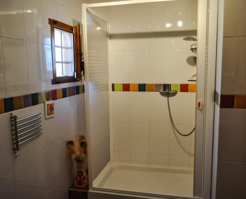 a bathroom with a shower and a sink at Casa La Sorpresa in La Ermita del Piar