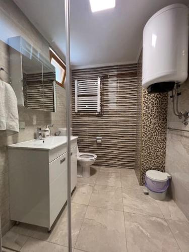 a bathroom with a sink and a toilet in it at Apartment Milinković 2 in Kovanluk