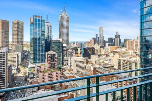 a view of a city skyline with tall buildings at Regency Towers in Melbourne