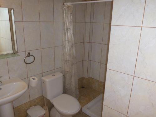 a bathroom with a toilet and a sink at Michelle's Studios in Anaxos