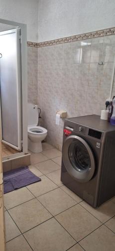 a washing machine in a bathroom with a toilet at Grenadier A in Flic-en-Flac