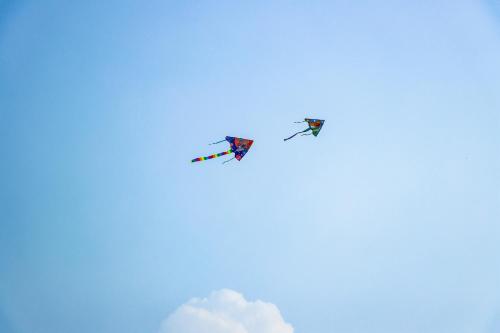 two kites are flying in the sky at Holiday Inn Express Changsha Development Zone by IHG in Xingsha