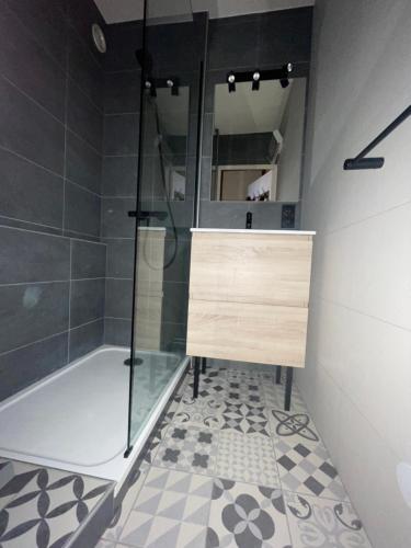 a bathroom with a shower and a sink at Orcière-Merlette Studio 2-4 pers au calme exposé plein sud et à 5mn à pied des remontées mécaniques in Orcières