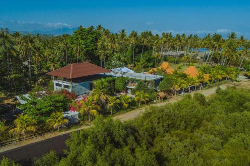 班尤温当Mangroove Bay Boutique Hostel的棕榈树度假村的鸟瞰图