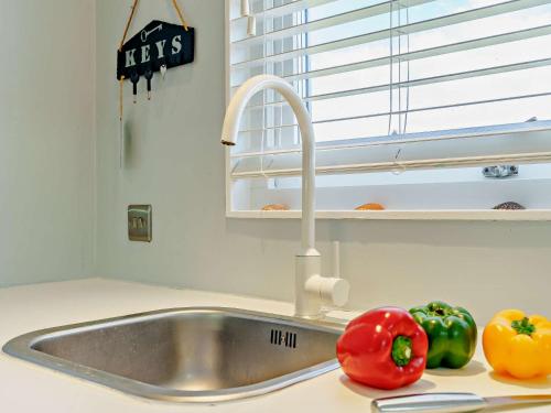 um lavatório de cozinha com dois tomates num balcão em 2 Bed in Beadnell CN028 em Beadnell
