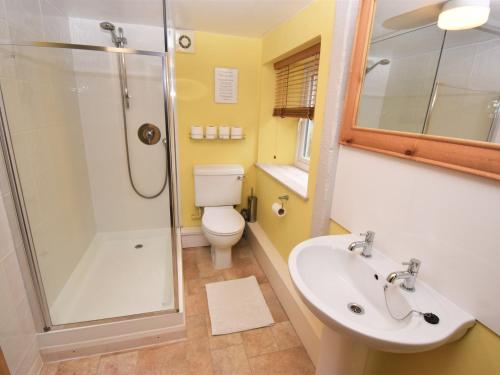 a bathroom with a shower and a toilet and a sink at 2 Bed in Cosheston FB060 in Cosheston