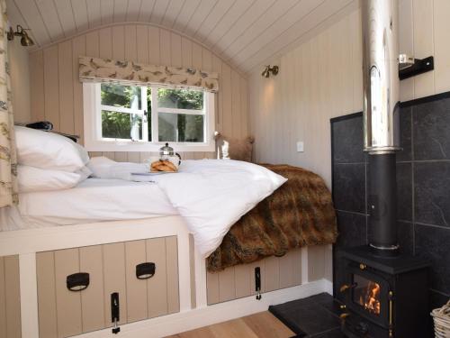 1 Bed in Hereford 78641 في Callow: غرفة نوم فيها سرير وموقد