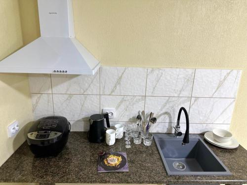 a kitchen counter top with a sink and a sink at Salut in Bukovel