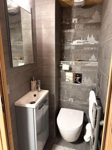 a small bathroom with a toilet and a sink at Chalet Flocon - luxury ski chalet by Avoriaz Chale in Avoriaz